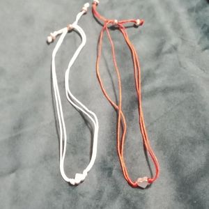 Set of 2 Slide Cord Bracelets Red and Pale Blue / White